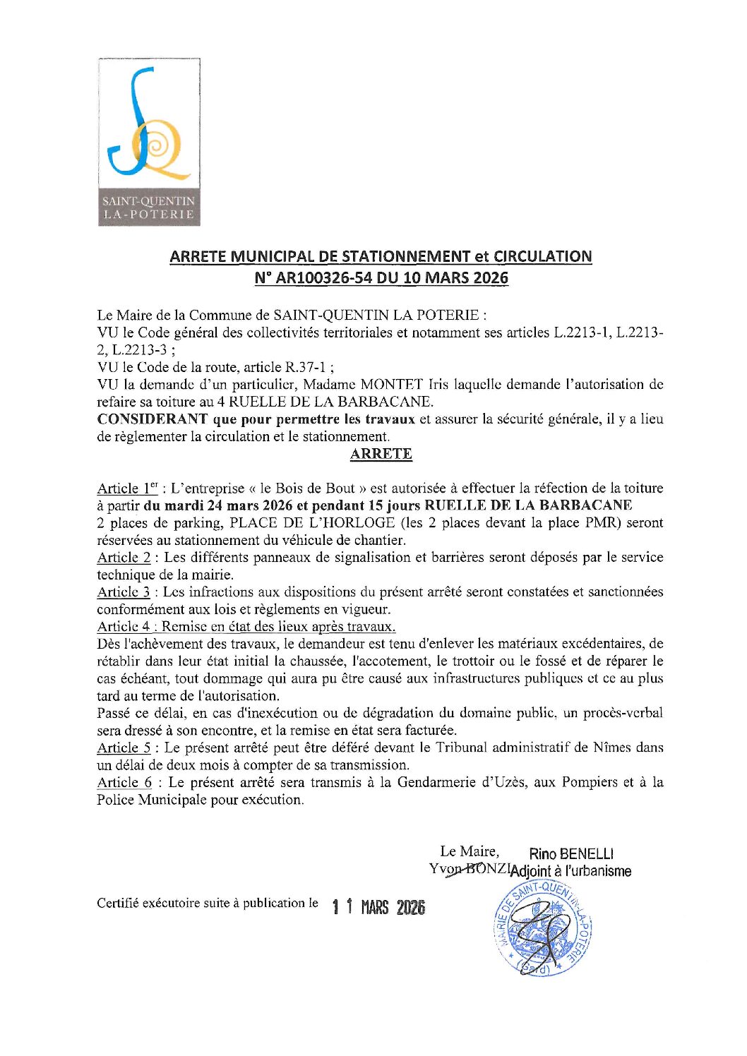 Aperçu du fichier N°AR100326-54 ENTREPRISE  LE BOIS DE BOUT  REFAIRE SA TOITURE RUELLE DE LA BARBACANE 