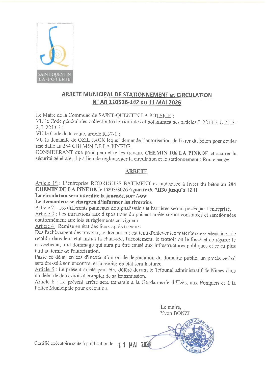 Aperçu du fichier N°AR110526-142 ENTREPRISE RODRIGUES BATIMENT LIVRER DU BÉTON POUR COULER UNE DALLE CHEZ M. OZIL JACK  284 CHEMIN DE LA PINEDE 