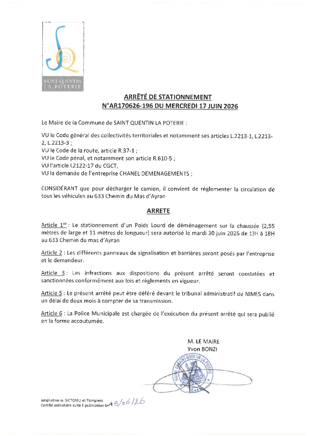 Aperçu du fichier N°AR170626-196 ENTREPRISE CHANEL DEMENAGEMENTS 633 CHEMIN DU MAS D&rsquo;AYRAN 