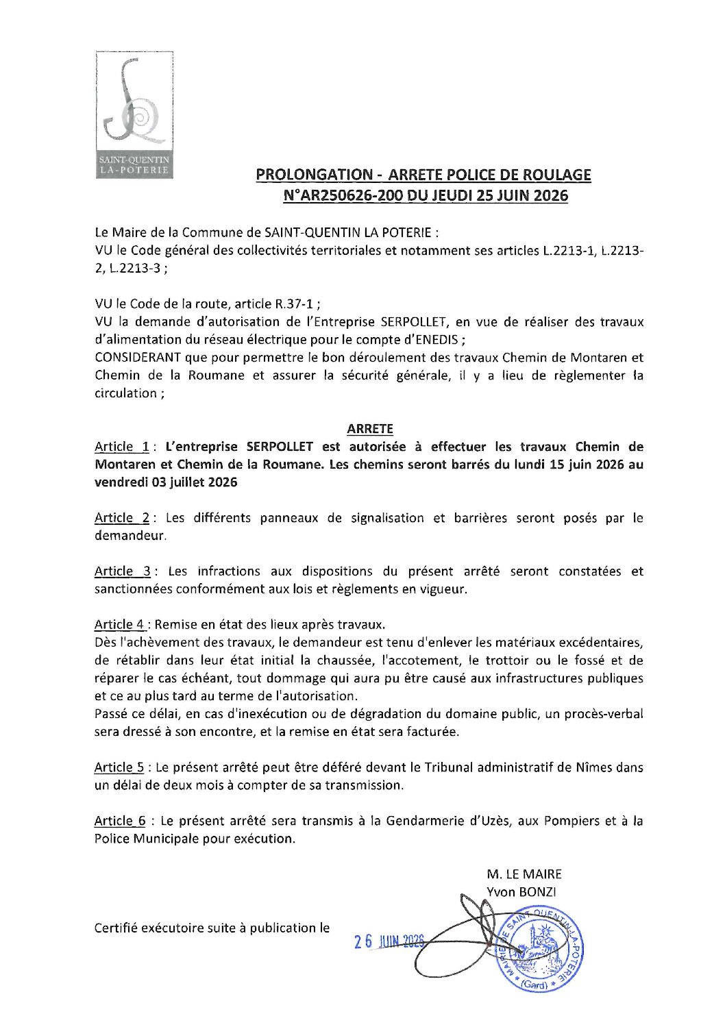 Aperçu du fichier N°AR250626-200 PROLONGATION ENTREPRISE SERPOLLET TRAVAUX D&rsquo;ALIMENTATION DU RÉSEAU ÉLECTRIQUE CHEMIN DE MONTAREN ET CHEMIN DE LA ROUMANE 