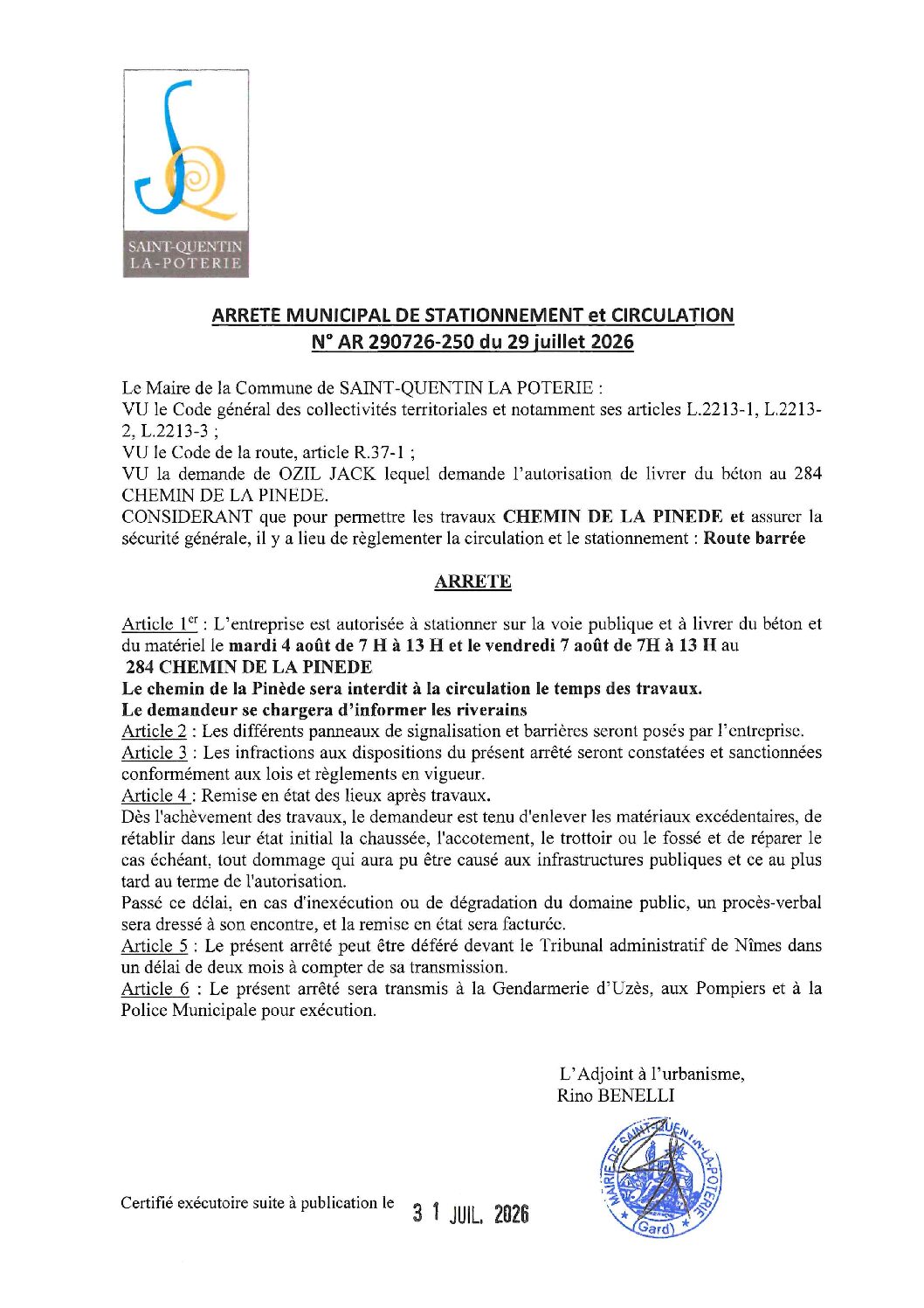 Aperçu du fichier N°AR290726-250 LIVRER DU BÉTON CHEZ M. OZIL JACK 284 CHEMIN DE LA PINÈDE 