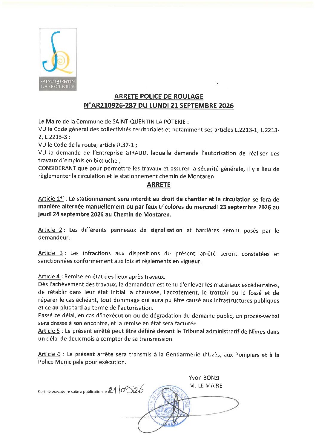 Aperçu du fichier N°AR210926-287 ENTREPRISE GIRAUD TRAVAUX D&rsquo;EMPLOIS EN BICOUCHE CHEMIN DE MONTAREN 