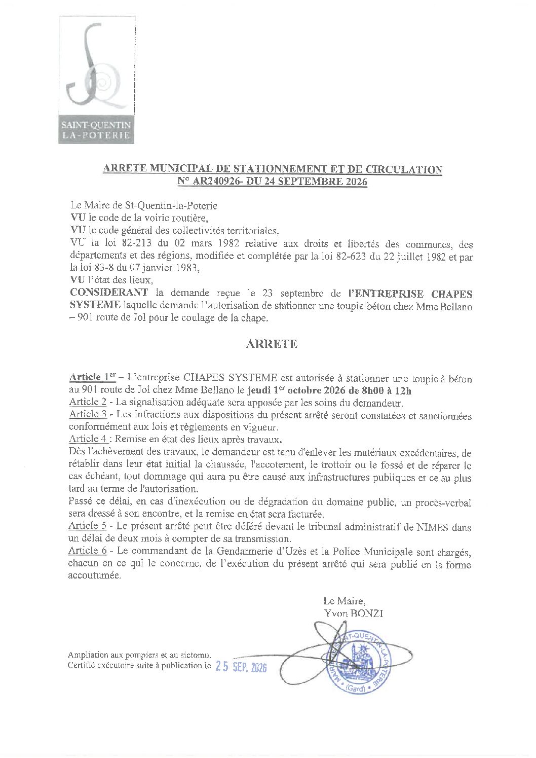 Aperçu du fichier N°AR240926-288 ENTREPRISE CHAPES SYSTEME STATIONNER UNE TOUPIE BÉTON POUR LE COULAGE DE LA CHAPE CHEZ MME. BELLANO 901 ROUTE DE JOL 